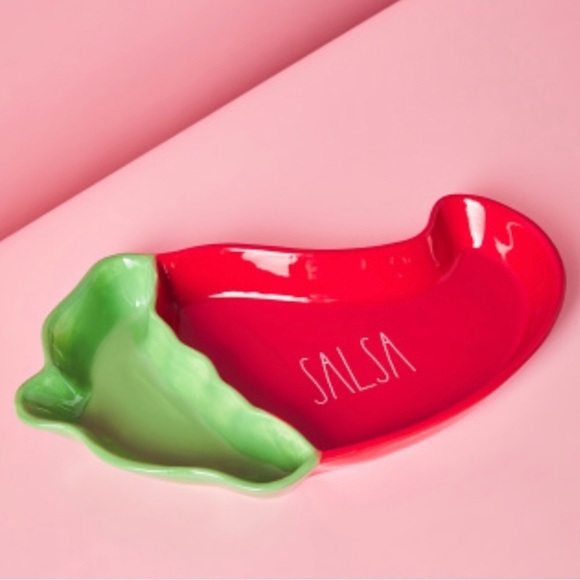 NEW Rae Dunn SALSA adorable Spicy RED PEPPER ceramic appetizer divided tray - Picture 2 of 10